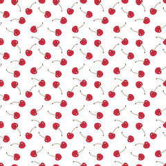 seamless pattern with the red cherries. sweet red rip cherry berries on white background.