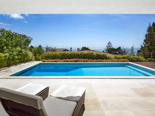 House exterior, pool.