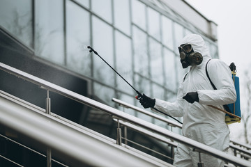 Cleaning and Disinfection at town complex amid the coronavirus epidemic Professional teams for...