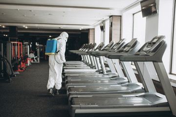 Cleaning and Disinfection in crowded places amid the coronavirus epidemic Gym cleaning and...