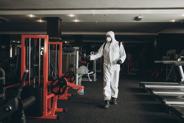 Cleaning and Disinfection in crowded places amid the coronavirus epidemic Gym cleaning and...