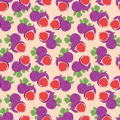 seamless pattern of fig fruit on soft pink background. beautiful background for printing, textile, fabric etc.