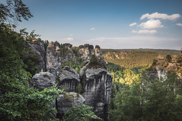 View of The Bastei park Saxon Switzerland National Park, Germany. The Bastei bridge, Saxon...