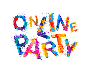 Online party. Words of splash paint letters