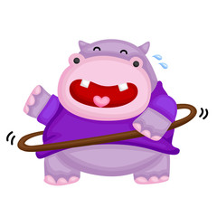 A fat hippo playing hulahoop