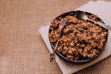 Cereal and granola dish seen from above for people who do fitness and want to take care of their diet.