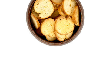 Bruschette chips, sliced grilled bread, beer snacks