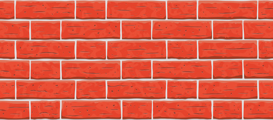 Brick wall pattern seamless background. Vector pattern illustration. Texture of red, orange, brown cartoon brick wall. Fence horizontal old seamless brick texture background.