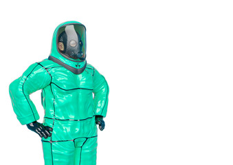 man in a biohazard suit in a awkward moment meme