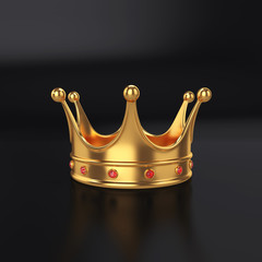 Golden crown on a black background, 3D render