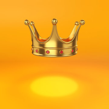 Golden crown on a yellow background, 3D render