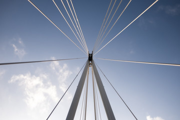 Cables and pillars of Golden Jubillee bridge against the sky