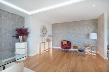 Home interior, modern contemporary furniture room.