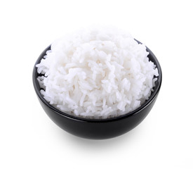 rice in bowl on white background