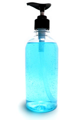 Blue alcohol gel for cleaning hands and corona virus On a white background