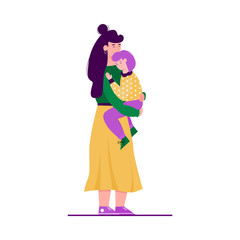 Young mother hugging her baby with care and love, vector illustration isolated.