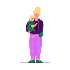 Mother holding scared little child and comforting him in his arms