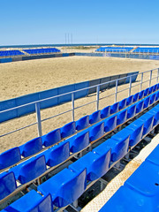 The ground at the stadium for beach volleyball in the village  Yantarnyj. Kaliningrad region