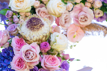 Close-up decoration with fresh flowers of venues.