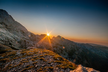 Beatiful sunrise in the Slovenian Kamnish alp mountains