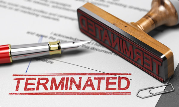 Termination of contract agreement. Word Terminated printed on a document.