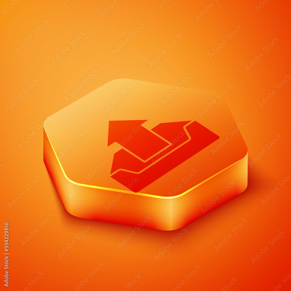 Poster isometric upload inbox icon isolated on orange background. orange hexagon button. vector illustratio