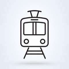 Tram front view outline icon. Railway transportation concept. vector illustration.