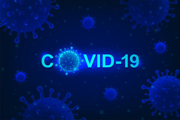 Coronavirus covid-19 outbreak for social distancing awareness and protecting alert against dangerous disease risk spread. Medical health concept with virus microscopic view background. Vector 3D