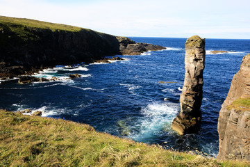 Yesnaby - Orkney (Scotland), UK - August 07, 2018: Yesnaby cliffs area, Stromnessr, Orkney, Scotland, Highlands, United Kingdom