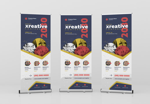 Standing Roll-Up Banner with Navy Blue and Yellow Accent