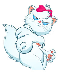 Stern kitty points a finger