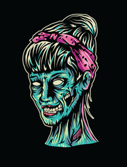 Zombie woman head illustration