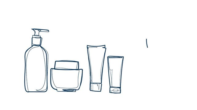 liquid tube cream set  cosmetics art line draw process isolated white board