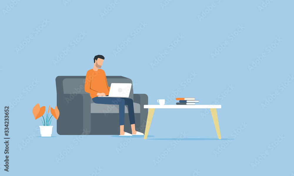 Aufkleber flat vector work from home workplace concept and business smart working online connect anywhere  concept