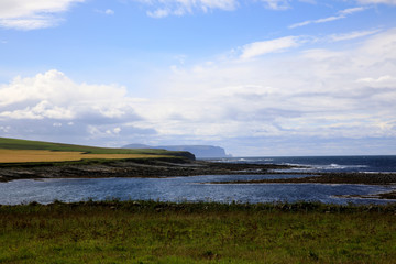 Yesnaby - Orkney (Scotland), UK - August 07, 2018: The landscape near Yesnaby cliffs area, Stromnessr, Orkney, Scotland, Highlands, United Kingdom