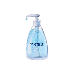 Watercolor sanitizer gel for hand hygiene isolated on white background.