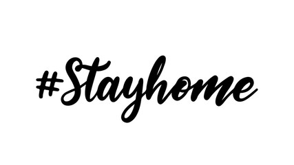 Fototapeta na wymiar #stayhome - stay home hand drawn lettering isolated on white background.