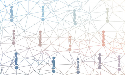 Social distancing concept people standing away to prevent COVID 19. Coronavirus disease vector illustration. Polygon background illustration.