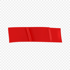 Red duct repair tape isolated on transparent background. Realistic red adhesive tape piece for fixing. Scotch paper glued. Realistic 3d vector illustration