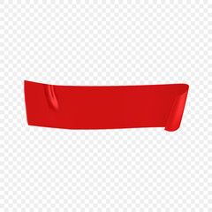 Red duct repair tape isolated on transparent background. Realistic red adhesive tape piece for fixing. Scotch paper glued. Realistic 3d vector illustration