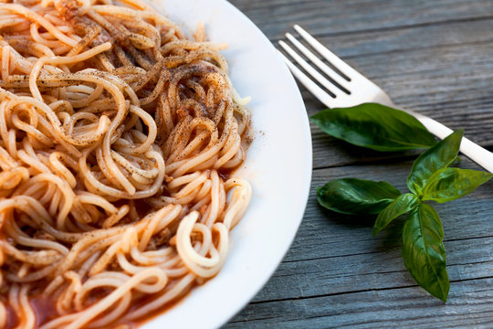 Italian spaghetti in a plate