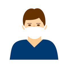 A man with a mask on his face. Corona virus protection. Flat design vector icon.