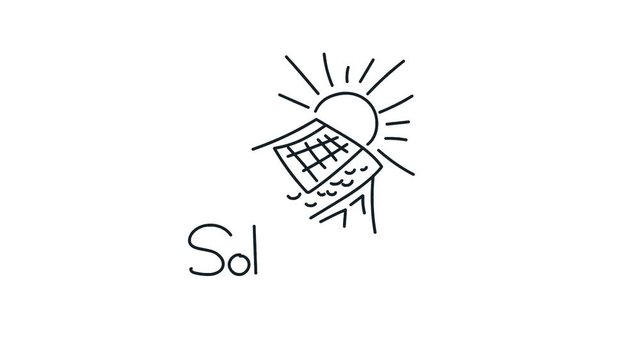 solar energy roof line art doodle draw process whiteboard symbol sign concept 