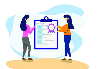 Women checklish approve completed questionnaire flat icon vector concept.