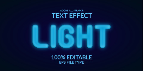 Blue light glowing neon text effect. Editable font adobe illustrator. realistic florescent lamp