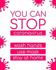 Stop coronavirus illustration, rules in epidemic time banner 