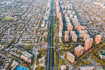 Fototapeta premium Aerial view of empty streets during covid19 quarantine in Santiago de Chile