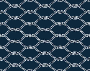 Vector rope, fishing net, seamless. Blue background.