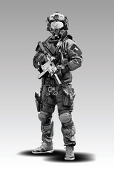 Vector Policeman Tactical Shoot Illustration. Armed police military preparing to shoot with automatic rifle., Vector Policeman Tactical Shoot Illustration. 