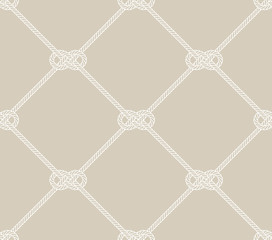 Fototapeta premium Vector rope, fishing net, seamless. Cream colour background.